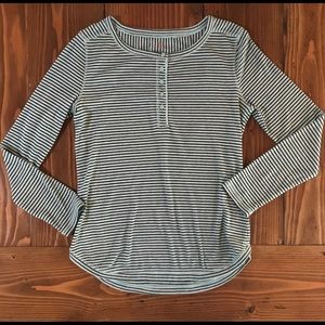 Talbots Blue Striped Long Sleeve Henley T Shirt